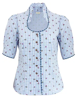 Produktbild von Pierre Marcel Damen Blümchen Trachtenbluse Amelie mit Stehkragen - Blau Größe: 32