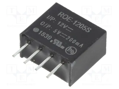 Obrázek produktu pro 1x Měnič: DC/DC, 1W, výstupní proud: 200mA, model ROE-1205S. DC/DC měnič, vstupní napětí: 10,8 ÷ 13,2V