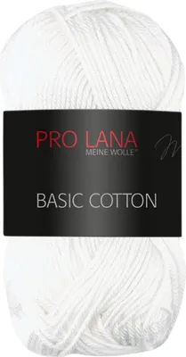 A ball of white yarn with a black label.