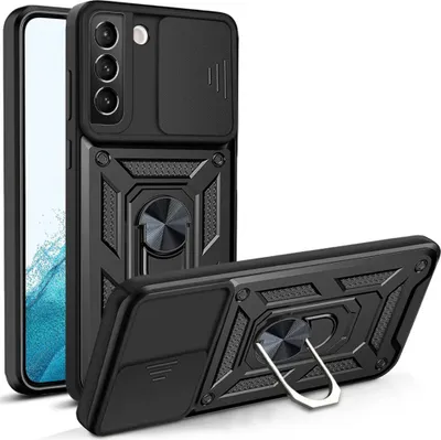 Produktbild von Galaxy S22 5G Hülle mit 360° Drehbarer Magnetische Ring Ständer Halter Dia Kameraschutz TPU Bumper Silikon Schutzhülle für Samsung Galaxy S22 5G Schwarz