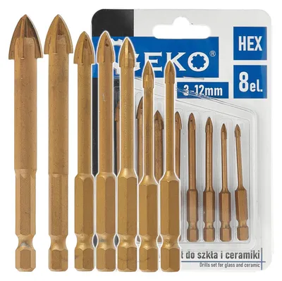 Immagine prodotto di Set 7 punte da trapano per piastrelle semi dure e vetro, HEX 3-12 mm,8 pezzi Geko