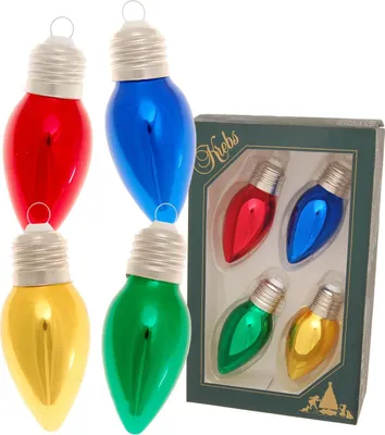 Produktbild von Krebs Glas Lauscha Weihnachtsbaumschmuck - bunte Glühbirnen - 4 Stück - 9cm - Versilbert