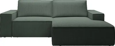 Produktbild von Kleines Ecksofa mit Schlaffunktion - Ecke rechts - Cord - Tannengrün - AMELIA