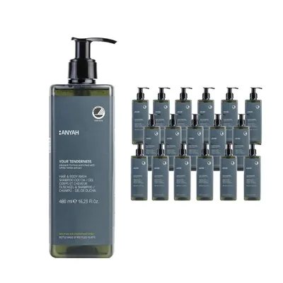 Image de Shampooing & Gel douche ANYAH 18 × 480 ml - 2en1, Vegan, Ecolabel, pour peau & cheveux - Non rechargeable