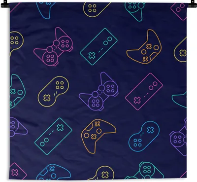 Produktbild von MuchoWow® Wandteppich Wandbehang Spiele - Muster - Controller 90x90 cm Tapisserie Dekoration Wandtuch - Wandaufhänger