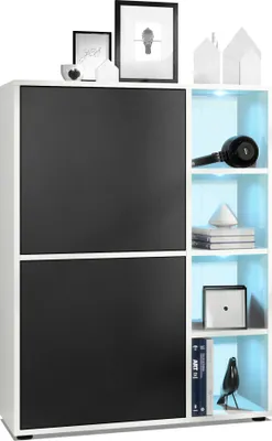 Produktbild von Vladon Highboard Schrank Anrichte Cuba mit 8 Fächern,  Germany, Korpus in Weiß matt / Fronten in Schwarz matt, mit RGB LED Beleuchtung