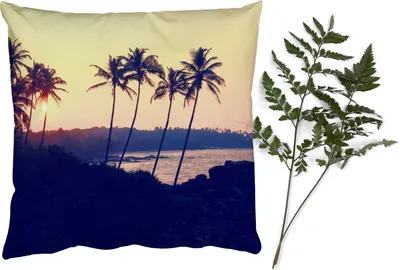 Produktbild von MuchoWow® Zierkissen Sofakissen Wohnzimmer Dekokissen 50x50 cm Meer - Palme - Abend - Landschaft - Komfort - Sofakissen