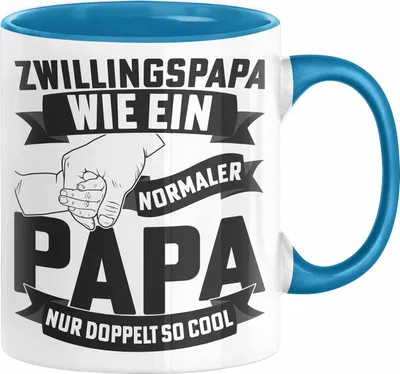 Produktbild von Zwillings-Papa Tasse Geschenk WIe Ein Normaler Papa Nur Doppelt So Cool Vatertag Geschenkidee Zwillinge (Blau)