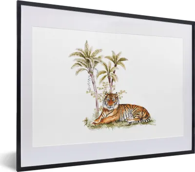 Produktbild von MuchoWow® MuchoWow® Gerahmtes Poster Tiger - Baum - Gemälde 40x30 cm - Poster mit zchwarzem Bilderrahmen - Bilderrahmen - Poster im Rahmen