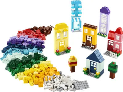 Image de LEGO Classic Creative Houses, jeu de construction de maisons en briques colorées avec accessoires, jouet créatif pour les filles et les garçons, idée cadeau d'anniversaire pour les 4 ans 11035