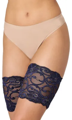 Produktbild von Merry Style Oberschenkelbänder Selbsttragende, elastische Oberschenkelbänder Anti-Reibung mit Spitze und Silikonbändern Oberschenkelband MS10-437 (Marineblau, L) .