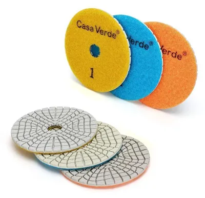 Image de Pads de polissage diamantés, système en 3 étapes, 100 mm, pour granit, marbre, terrazzo, quartz et pierre artificielle. Disque de polissage à l'eau, épaisseur 3 mm