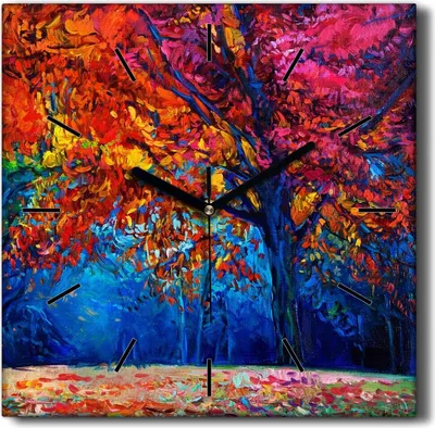 Produktbild von Coloray Hodiny Unikátní 30x30 cm  Tiché hodiny Pro obývací pokoj a kuchyň Nástěnné hodiny Plátno Černé ručičky hodin - Lesní listy