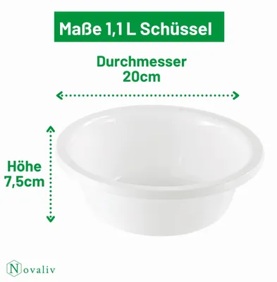 Zdjęcie produktu dla Novaliv 3x miska do mycia naczyń okrągła 1.1L, D20 cm, biała, wolna od BPA i nadaje się do mycia w zmywarce - idealna do kuchni i na kemping, mała miska okrągła, mała miska plastikowa, mała miska do mycia naczyń, miska plastikowa