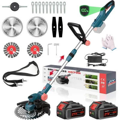 Produktbild von 750W Akku Rasentrimmer mit 2× 4000mAh Akkus 21V, Bürstenloser Motor Rasentrimmer mit Makita Akku, Freischneider mit Unkrautbürste, Akku & Ladegerät