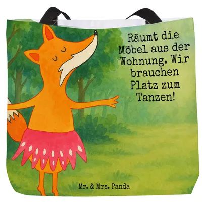 Produktbild von Mr. & Mrs. Panda Strandtasche Fuchs Ballerina Design - Weiß - Geschenk, Feier, Tänzer, Tragetasche, Tote Bag, Beutel, Tasche, Reisetasche, Party, Geburtstag, Tanzen