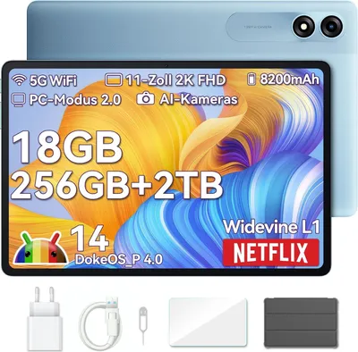 Produktbild von Blackview Tab9 WiFi Android 14 Tablet 11 Zoll 2K FHD+ Großes Display, 18GB + 256GB (2TB) Octa-Core T606 Widevine L1 Gaming 13MP 5MP 8200mAh Akku