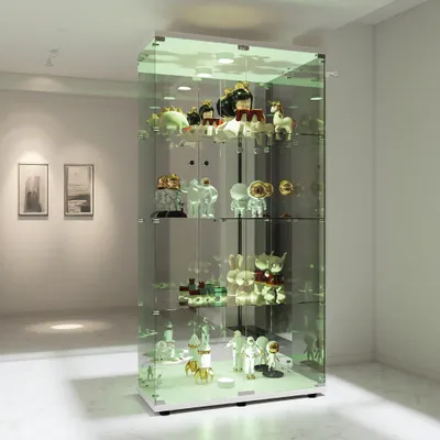 Image de Vitrine INONEFT avec éclairage LED, meuble vitrine à double porte et 4 étagères, en verre trempé, fond miroir, pour salon, 80 x 36 x 164 cm, blanc