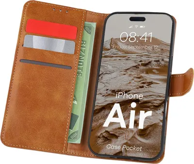 Produktbild von Handyhülle mit Klappe für iPhone Air, Bizon Case Pocket, Braun