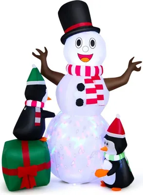 Produktbild von Aufblasbarer Schneemann mit Pinguinen, LED-Beleuchtung, 180 cm