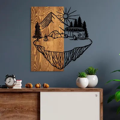 Image de Wallity, Camp Life, accessoire mural décoratif en bois, 100 % BOIS / MÉTAL, noyer, 54 x 57 cm