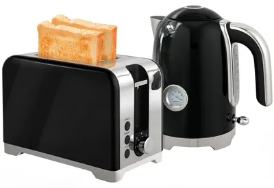 Produktbild von HOMCOM Wasserkocher-Toaster-Set mit Thermometer, Krümelschublade, Schwarz