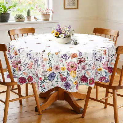 Produktbild von Tischdecke Rund Ø 180 cm Frühling Wildblumen Polyester Waschbar
