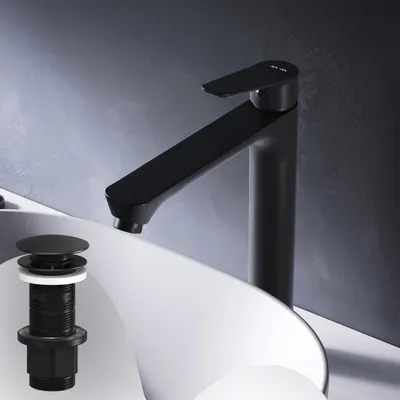 Image de Mitigeur de lavabo haut avec pop-up valve de vidange Mitigeur de lavabo Mitigeur de salle de bains Mitigeur pour lavabo à poser