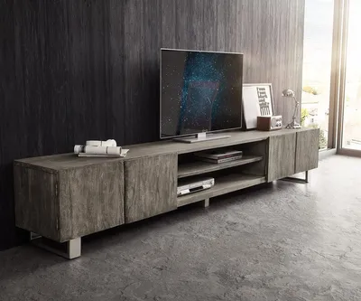 Produktbild von Fernsehtisch Live-Edge Akazie Platin 300 cm 2 Schübe 2 Fächer Baumkante Lowboard