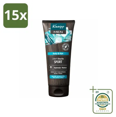 Image de 15 flacons de gel douche et shampooing 2-en-1 Kneipp Men Sport, 200 ml chacun - Pack économique - 15 pièces