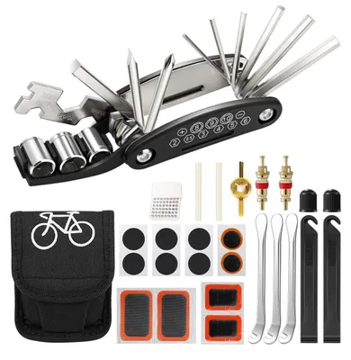 Productafbeelding van Fietsreparatieset - 16-in-1 - Bandenlichters en bandenpatches - Opbergtas