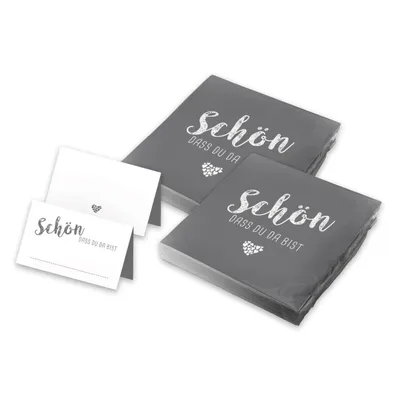 Produktbild von itenga 40x Servietten mit 48x Tischkarten Set - Schön dass du da bist - Taubengrau