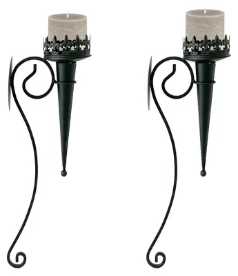 Produktbild von 2 x Wandkerzenhalter Wandleuchter Kerzenleuchter Fackel für Stumpenkerzen Metall