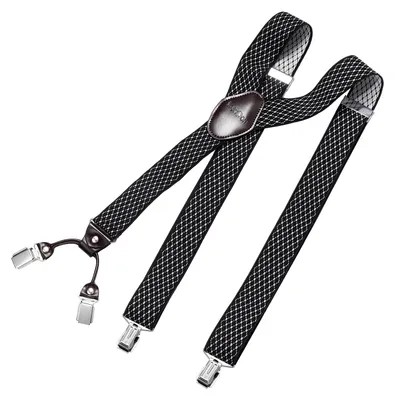 Produktbild von DonDon Herren Hosenträger 3,5 cm breit 4 Clips mit braunem Leder in Y-Form elastisch und längenverstellbar - Muster schwarz weiß