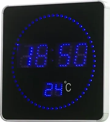 Image de Horloge murale radio-pilotée à LED bleues et affichage de la température