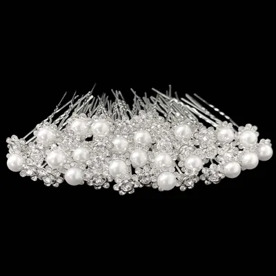 Produktbild von Haarnadel Haarklammer Haarspange - 20 Stück - Perlen und Kristall - Für Hochzeit und Feier