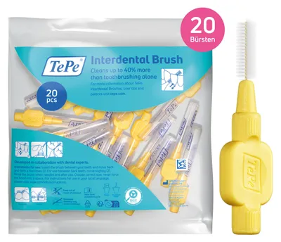 Produktbild von 20-Pack TePe Interdentalbürsten Extra Soft Gelb, ISO-Größe: 4, inkl. Schutzkappen