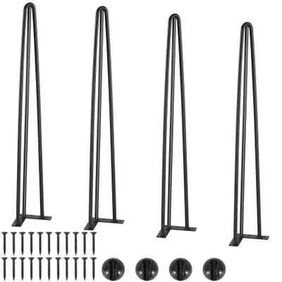 Zdjęcie produktu dla zestaw 4 nóg stołowych Hairpin - 710mm - 110x110mm - Stal węglowa - Czarny mat - Nogi stołowe z gumowymi podkładkami - Nośność 408kg