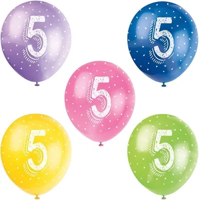 Produktbild von 5 bunte Zahl 5 Latexballons 30cm