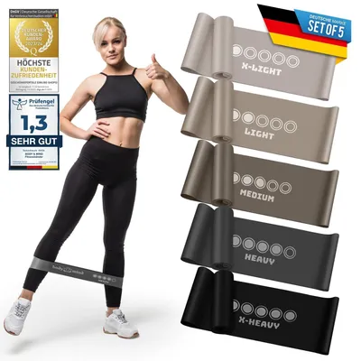 Productafbeelding van Fitness Bands Set van 5 Weerstandsbanden voor Spieropbouw en Yoga