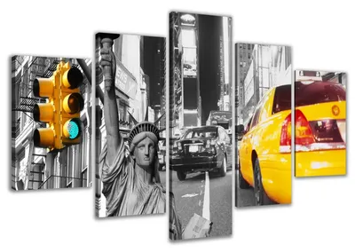 Produktbild von Visario Leinwandbild New York Taxi 160x80 cm – 5-teilig, Bild Wandbild Kunstdruck, aufhängfertig, Echtholzrahmen, Zackenaufhänger, Art. 5529