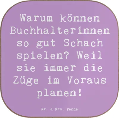 Produktbild von Mr. & Mrs. Panda Tassen Untersetzer Spruch Buchhalterin Schachmeisterin - Lavendeltraum - Geschenk, Geschenke mit Herz, Details, Holzuntersetzer, Tischuntersetzer, Glas