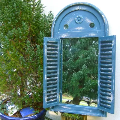 Produktbild von Spiegelfenster in tollem griechisch Blau -Wandspiegel im Bad Fenster als Spiegel