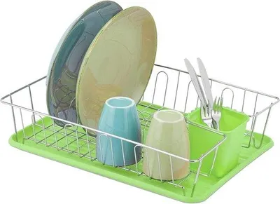 Immagine prodotto di Piccolo scolapiatti verde 115x43x34 cm con vaschetta di raccolta e cestello per le posate