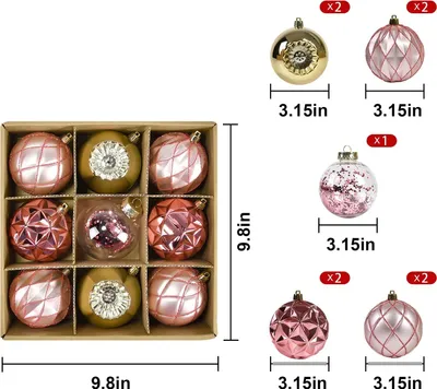 Image de Boules de Noël avec pendentifs Incassable Décoratif Or Rose 8 cm 9 pièces