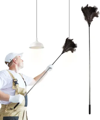 Produktbild von Staubwedel Straußenfedern Teleskop bis 100 cm, Staubwedel Teleskop Waschbar Lang Ausziehbar für Hohe Decken und Empfindliche Oberflächen, Kratzfreies Entstauben Staubwischer für Zuhause, Auto, Büro