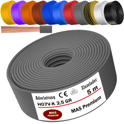 Immagine prodotto di Cavo di alimentazione H07 V-K, grigio, 1 x 2,5 mm², flessibile, per applicazioni a bassa tensione