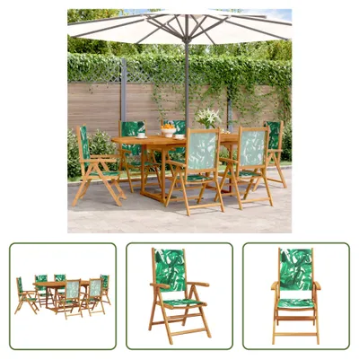 Produktbild von The Living Store 7-tlg. Garten-Essgruppe Stoff und Massivholz Blattmuster