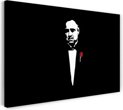 Produktbild von Leinwandbild (120x80cm): Der Pate Don Corleone Marlon Brando nachgezeichnet Breitformat, echter Holz-Keilrahmen inkl. Aufhänger, handgefertigt in Deutschland