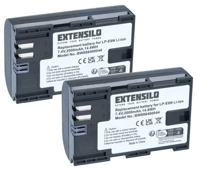 Produktbild von EXTENSILO 2x Akku kompatibel mit Canon EOS R5 Mark II, R6 Mark III, 80D, R5, R6, 7D Mark II, R6 Mark II, 90D, R, R5 C, 7D Kamera (2000 mAh, 7,4 V, Li-Ion)